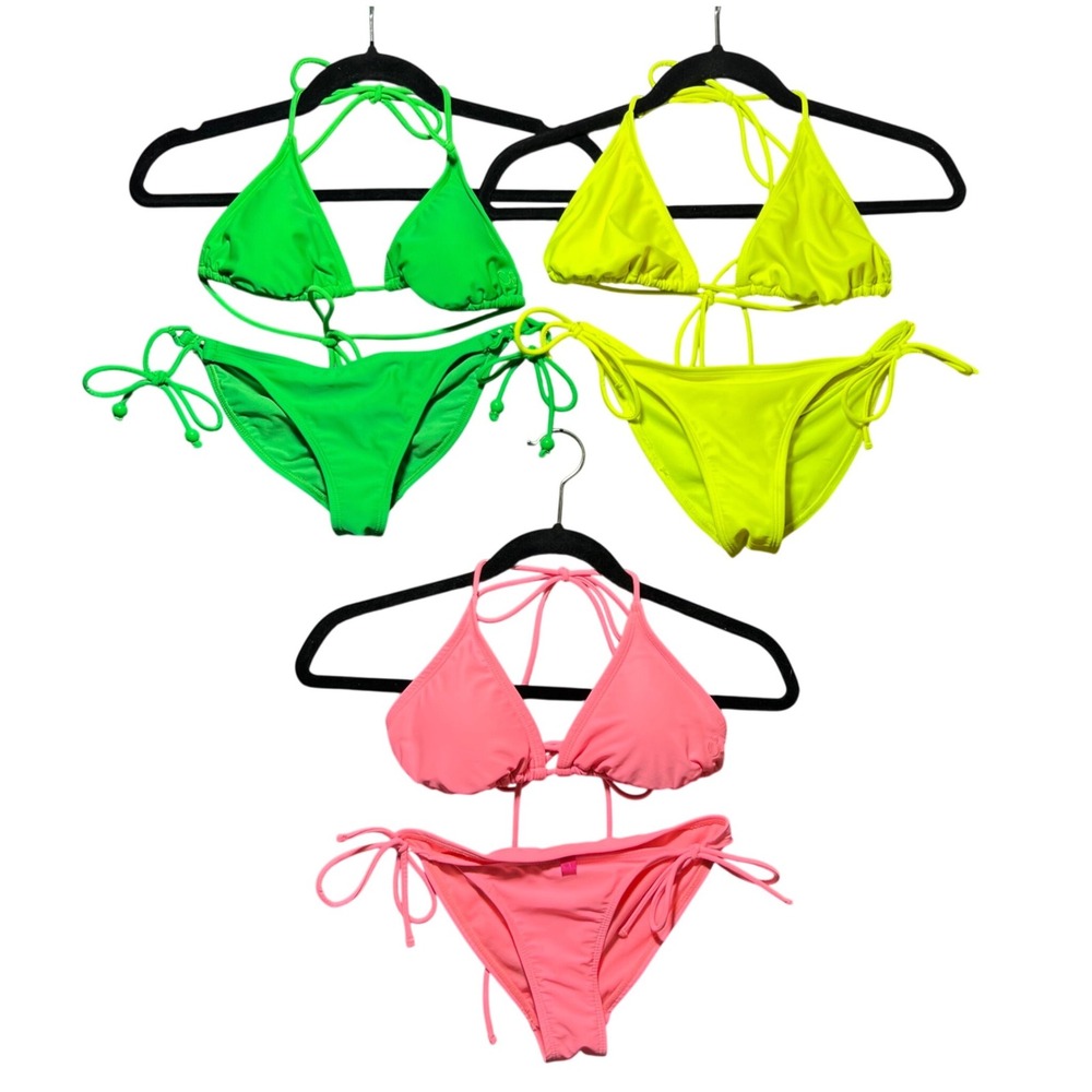 OP Neon Triangle Bikini Sets Green Yellow Pink Small 3-5 Bundle Lot of 3 Tie On